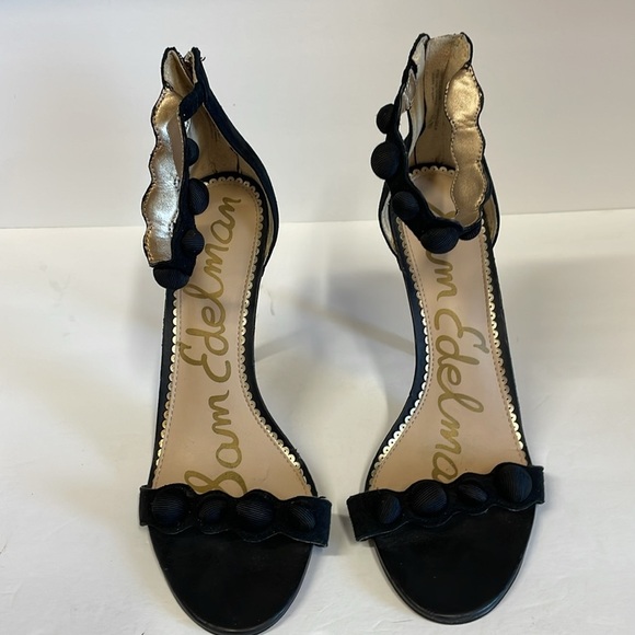 Sam Edelman Addison Black Suede Open Toe Ankle Strap Heels - Picture 2 of 10